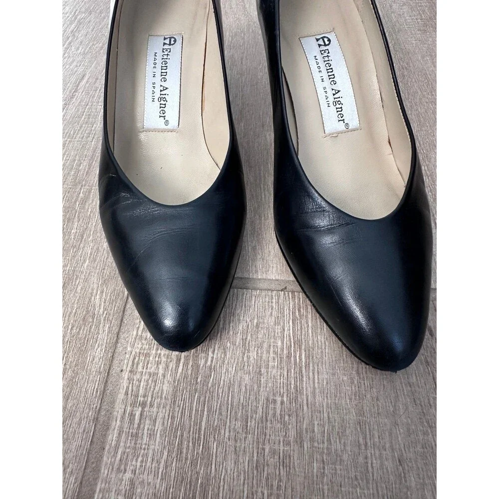 Etienne Aigner Priscila Pumps Women 6M Black Leather Heels Made in Spain Vintag